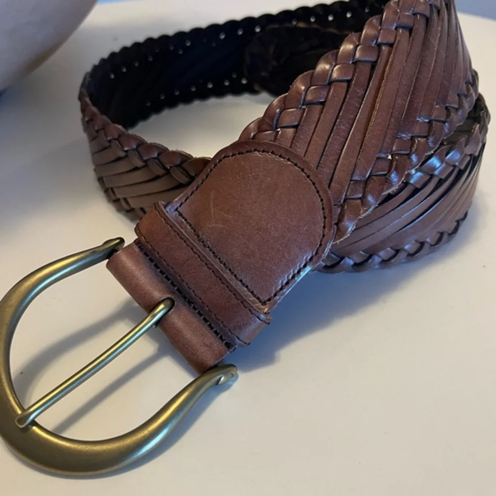 Linea Pelle woven belt with‎ solid brass buckle large vintage
